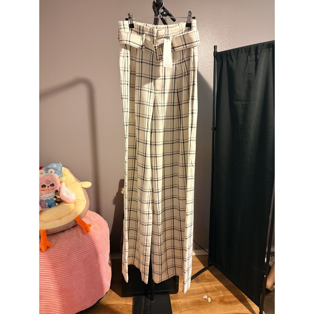 Choosy - Tartan Style Plaid Wide Leg Belted Pants Side Pockets Sz 2